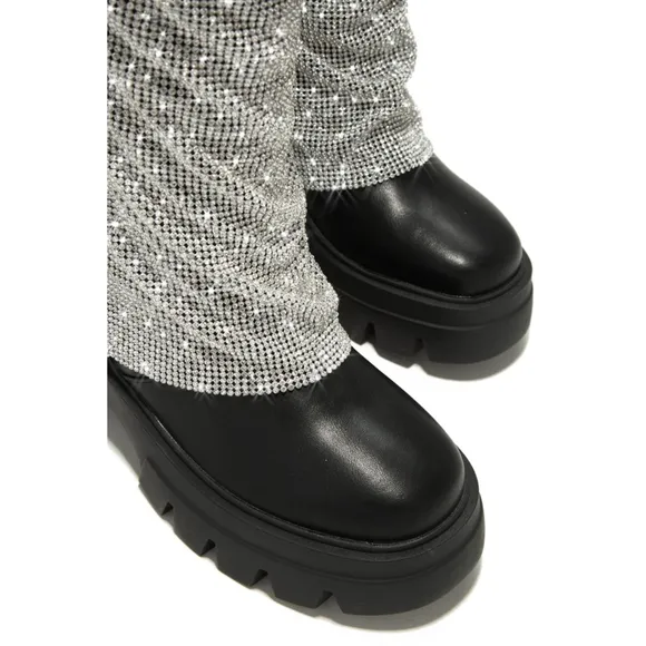 𝙉𝙀𝙒 𝙄𝙉🖤Festival Girl Era Embellished Chunky Platform Boots - Black