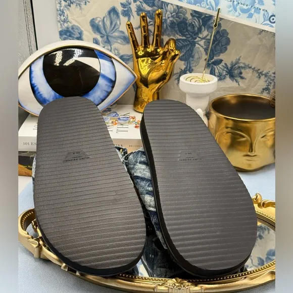 🆕 KURT GEIGER LONDON 🧿 NWOB Orson Blue Denim Velcro Dad Sandals Sz EU38.5 US 8