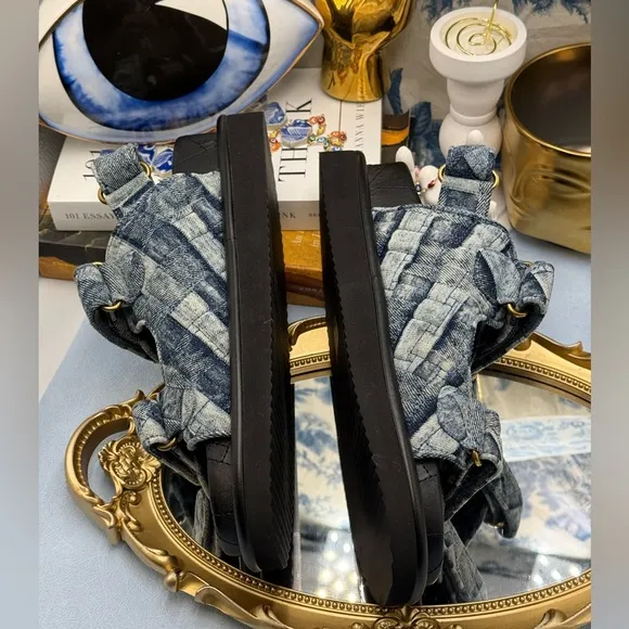 🆕 KURT GEIGER LONDON 🧿 NWOB Orson Blue Denim Velcro Dad Sandals Sz EU38.5 US 8