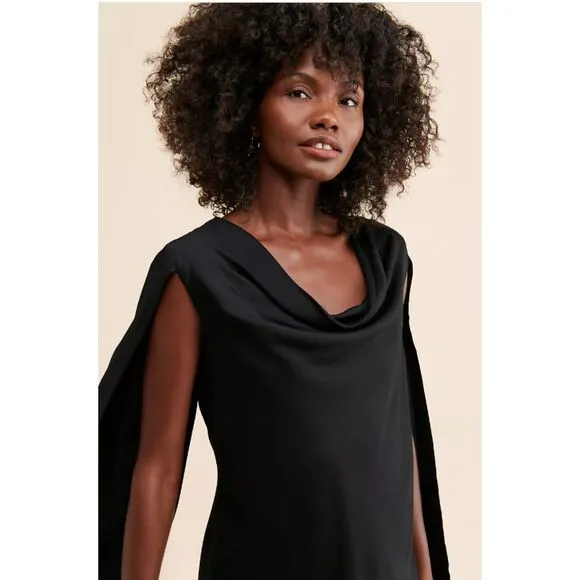 ~ Maeve 14 Mini Dress Flowy Anthropologie Bell Slit Sleeve Lined Black Minidress