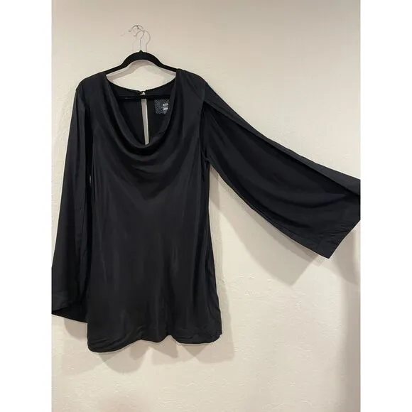 ~ Maeve 14 Mini Dress Flowy Anthropologie Bell Slit Sleeve Lined Black Minidress