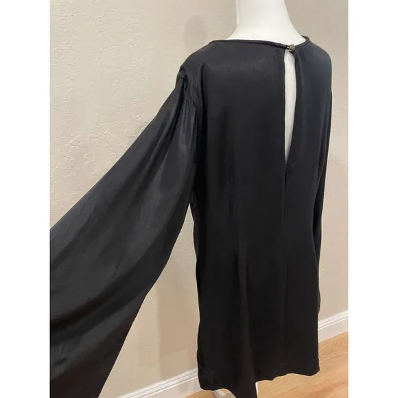 ~ Maeve 14 Mini Dress Flowy Anthropologie Bell Slit Sleeve Lined Black Minidress