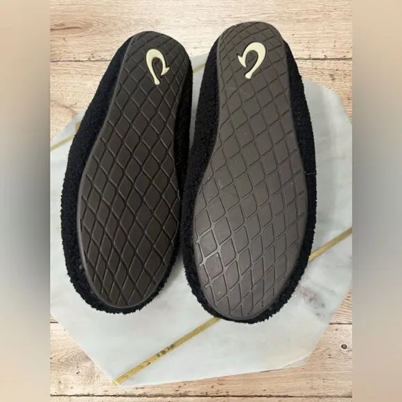 🔥🔥 OLUKAI Nohea Heu Black Shearling Slip On Loafer Slipper Flats Size 8 EU 38