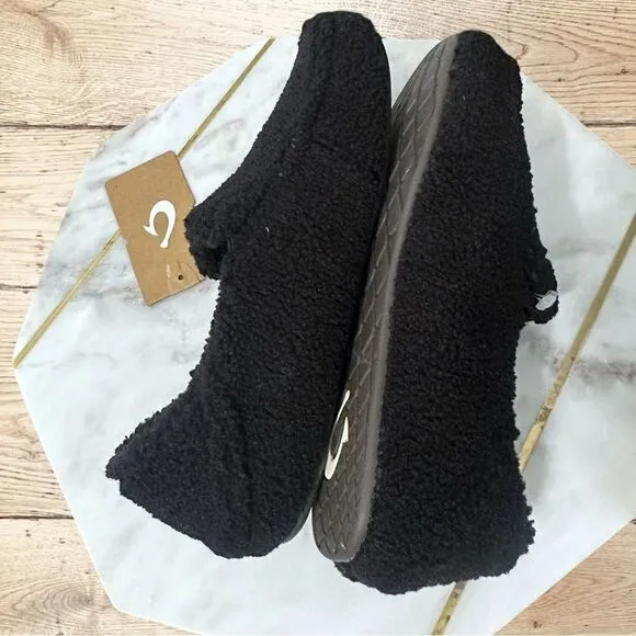 🔥🔥 OLUKAI Nohea Heu Black Shearling Slip On Loafer Slipper Flats Size 8 EU 38