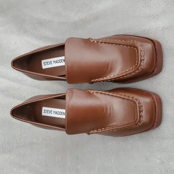 🆕️ STEVE MADDEN Etney Brown Wooden Platform Block Heel Loafers SIZE: 7M