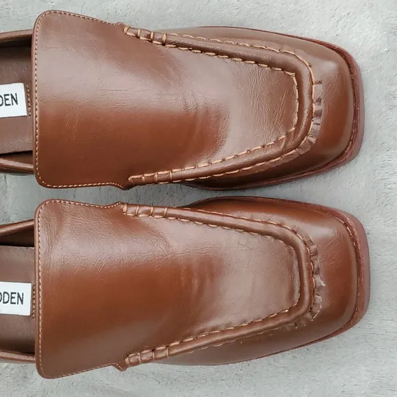 🆕️ STEVE MADDEN Etney Brown Wooden Platform Block Heel Loafers SIZE: 7M