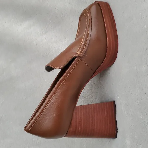 🆕️ STEVE MADDEN Etney Brown Wooden Platform Block Heel Loafers SIZE: 7M