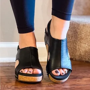 1 left! Corkys Footwear Volta II Black Smooth Lower Heel Wedge Sandal size 10