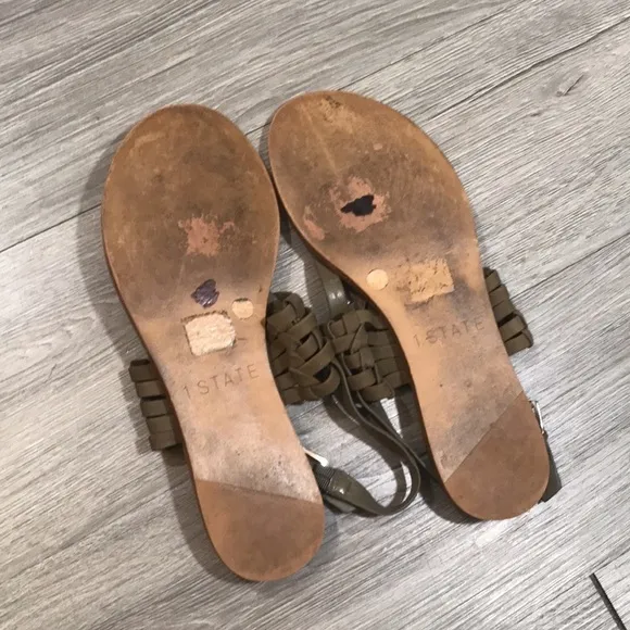 1. STATE Lenn Olive Green Braided Leather Thong Style Sandals size 9