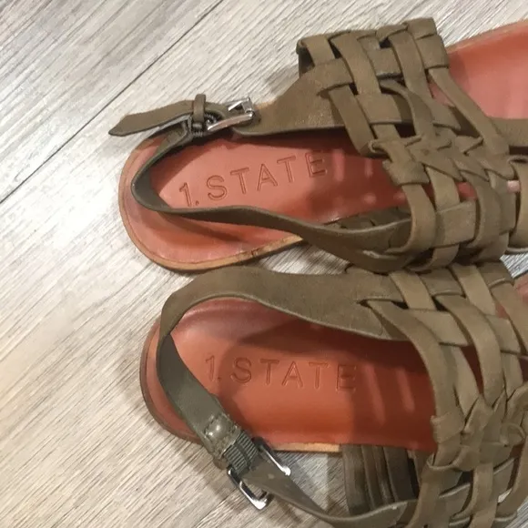1. STATE Lenn Olive Green Braided Leather Thong Style Sandals size 9