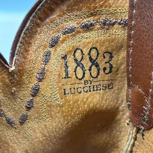 1883 by Lucchese Brown Leather Ostrich Mid Calf Boots