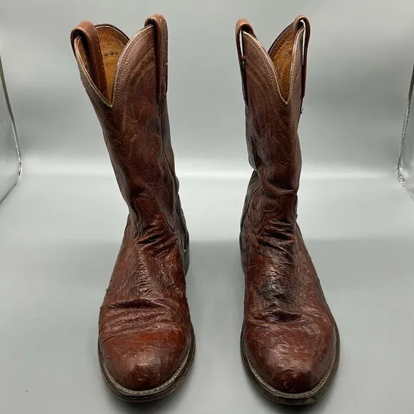 1883 by Lucchese Brown Leather Ostrich Mid Calf Boots