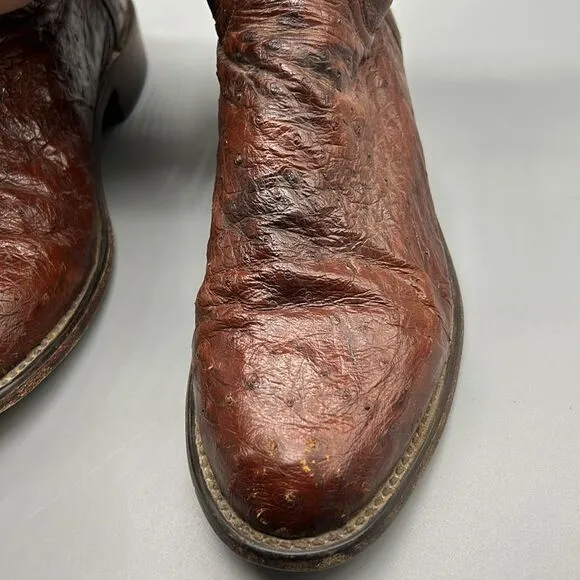 1883 by Lucchese Brown Leather Ostrich Mid Calf Boots