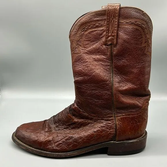 1883 by Lucchese Brown Leather Ostrich Mid Calf Boots
