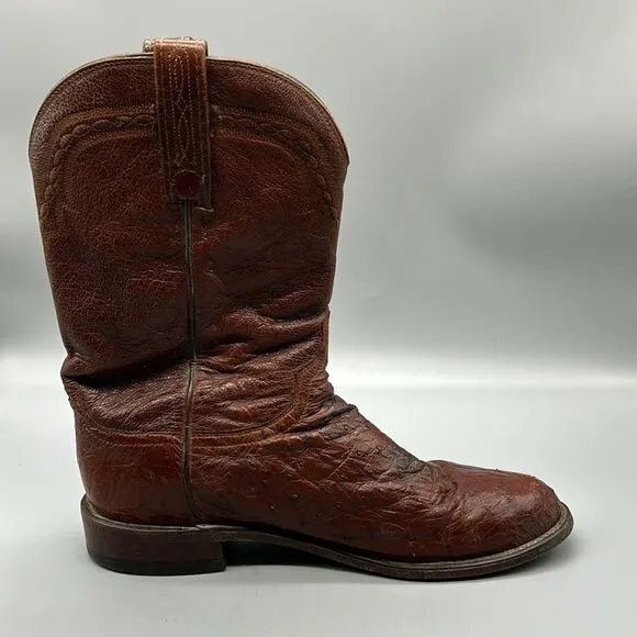 1883 by Lucchese Brown Leather Ostrich Mid Calf Boots