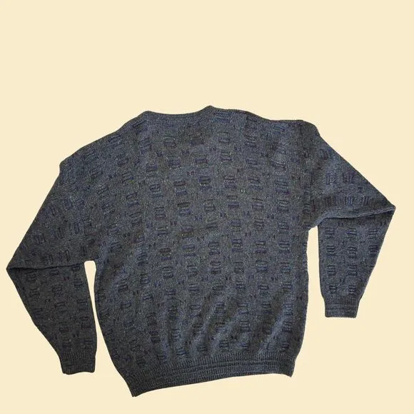 1990s geometric sweater, 3XL vintage 90s grey pullover by Loafers Reed St. James