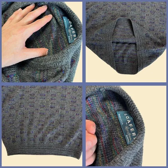 1990s geometric sweater, 3XL vintage 90s grey pullover by Loafers Reed St. James