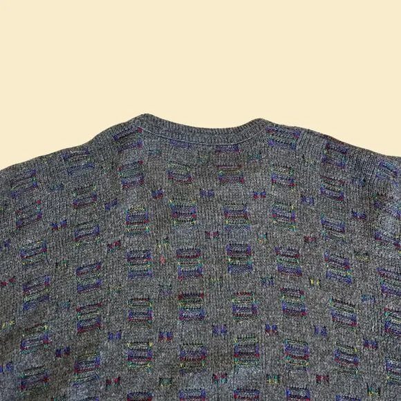 1990s geometric sweater, 3XL vintage 90s grey pullover by Loafers Reed St. James