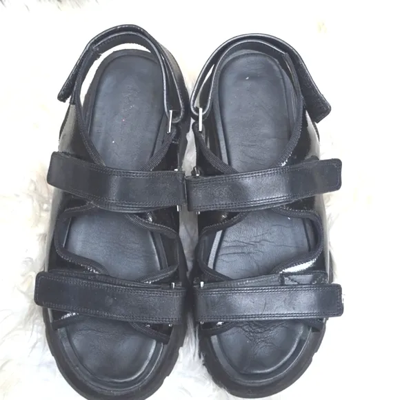 3.1 Phillip Lim Kate Grip Tape strap Black patent platform  sandals 40