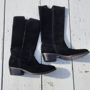 $400 Alto Gradimento Women's Black Suede Zip Up Mid Calf Boots Sz US 8.5 EU 39