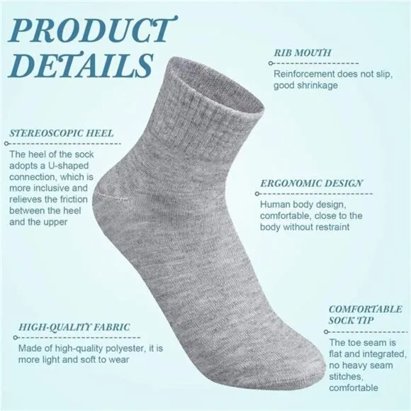 48Pairs Men Quarter Ankle Socks Athletic Socks Moisture Wicking Bulk Crew Casual