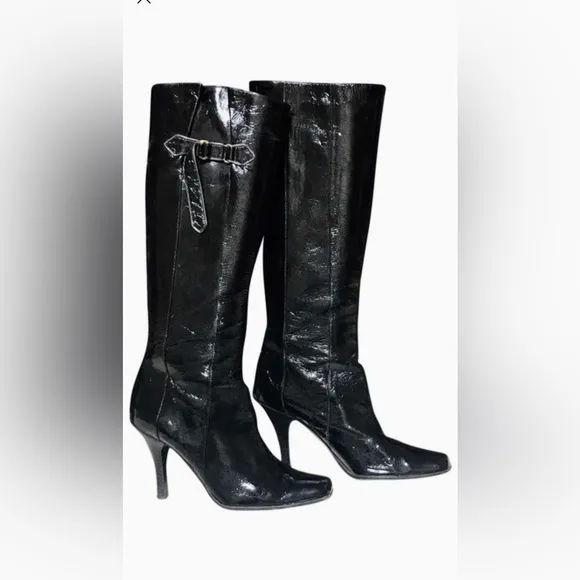 $595 Jimmy Choo Black Patent Knee High Boots Black - 38.5