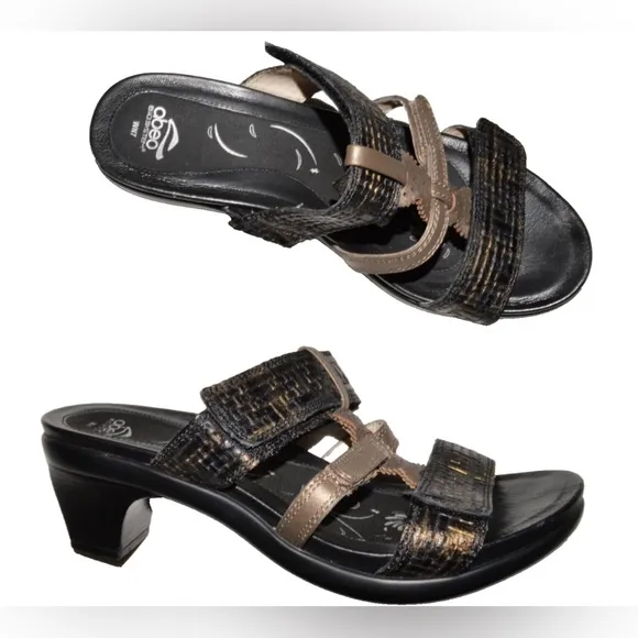 ABEO GILLIAN SZ 7 N LEATHER PLATFORM SLIP ON STRAPPY SANDALS