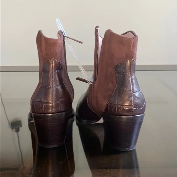 Ad &amp; Daughters Croco Embossed Leather Booties.