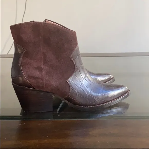 Ad &amp; Daughters Croco Embossed Leather Booties.