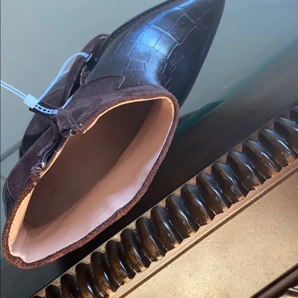 Ad &amp; Daughters Croco Embossed Leather Booties.