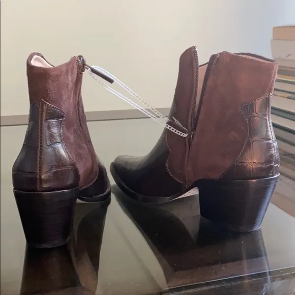 Ad &amp; Daughters Croco Embossed Leather Booties.