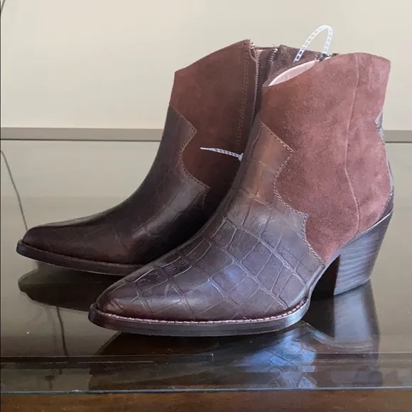 Ad &amp; Daughters Croco Embossed Leather Booties.