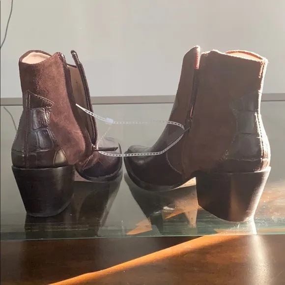 Ad &amp; Daughters Croco Embossed Leather Booties.