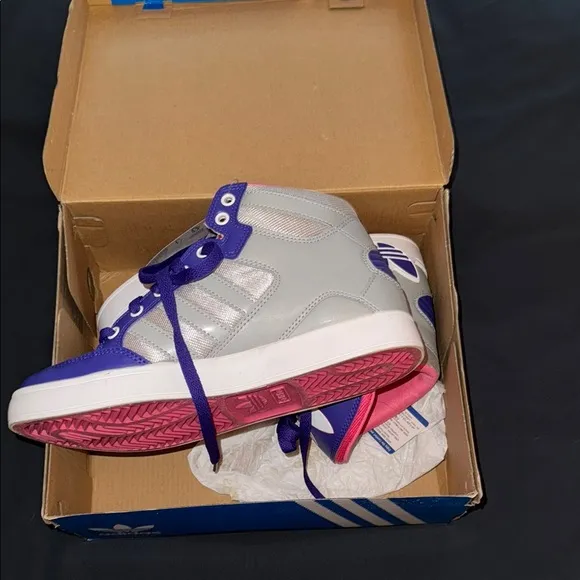 Adidas Kids' Silver and Purple Sneakers