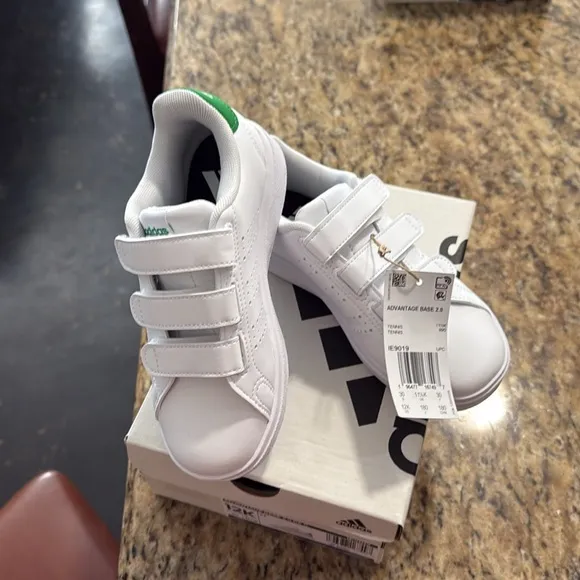 Adidas Kids White and Green Sneakers
