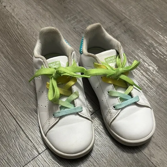 Adidas Kids White Sneakers with Colorful Laces