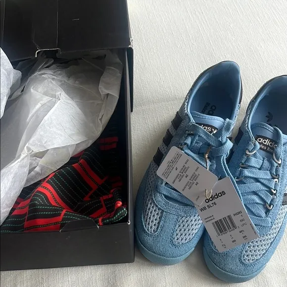 Adidas Light Blue Sneakers with Dark Stripes Wales Bonner SL76
