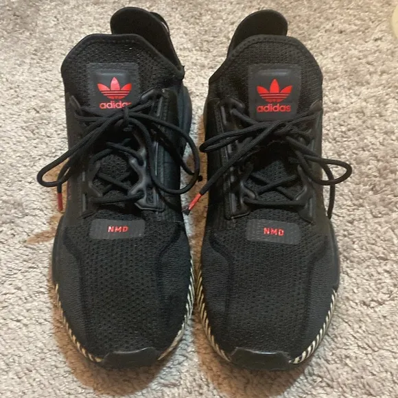 Adidas NMD R1 V2 dazzle Black and Red Sneakers with Futuristic Aesthetic