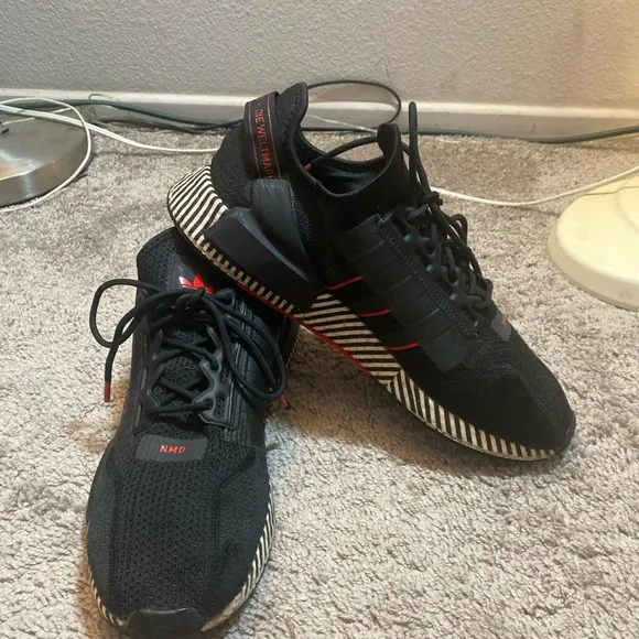 Adidas NMD R1 V2 dazzle Black and Red Sneakers with Futuristic Aesthetic