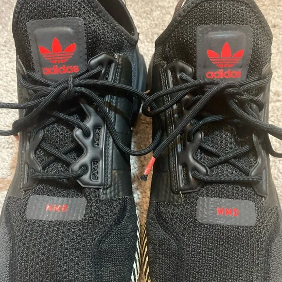 Adidas NMD R1 V2 dazzle Black and Red Sneakers with Futuristic Aesthetic