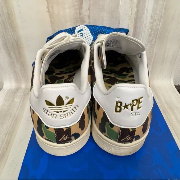 Adidas Stan Smith Bape Camo Sneakers with Gold Accents