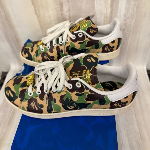 Adidas Stan Smith Bape Camo Sneakers with Gold Accents