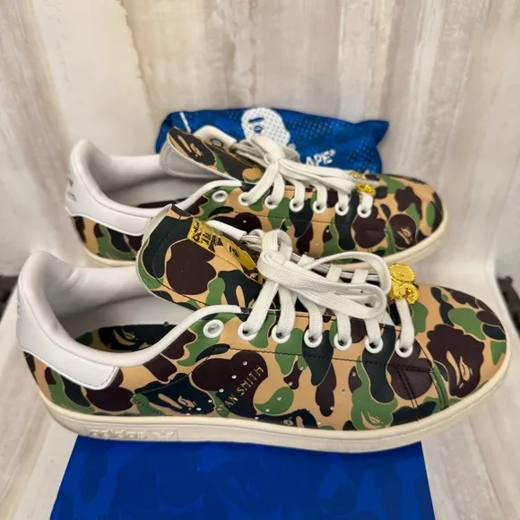 Adidas Stan Smith Bape Camo Sneakers with Gold Accents