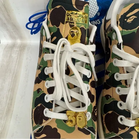Adidas Stan Smith Bape Camo Sneakers with Gold Accents