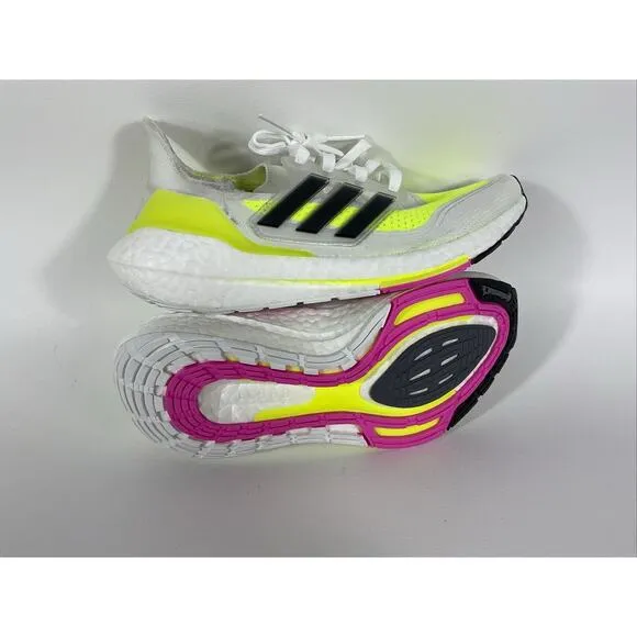 Adidas Ultraboost 21 J Running White Solar Yellow Sneakers FZ2929 Size 5