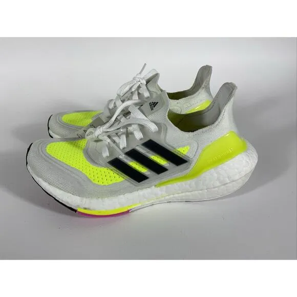 Adidas Ultraboost 21 J Running White Solar Yellow Sneakers FZ2929 Size 5