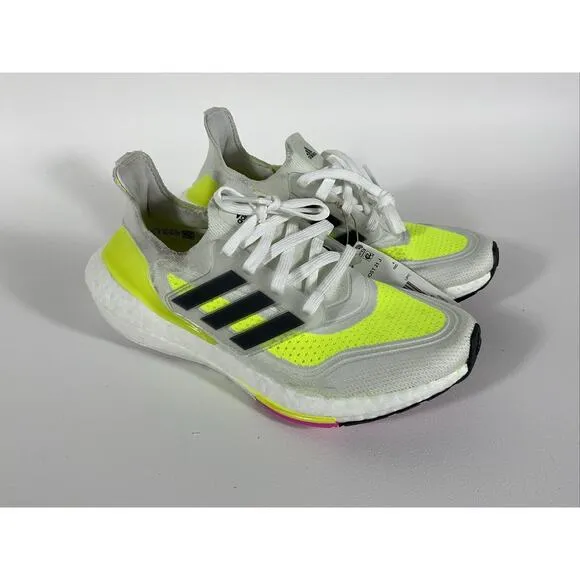 Adidas Ultraboost 21 J Running White Solar Yellow Sneakers FZ2929 Size 5