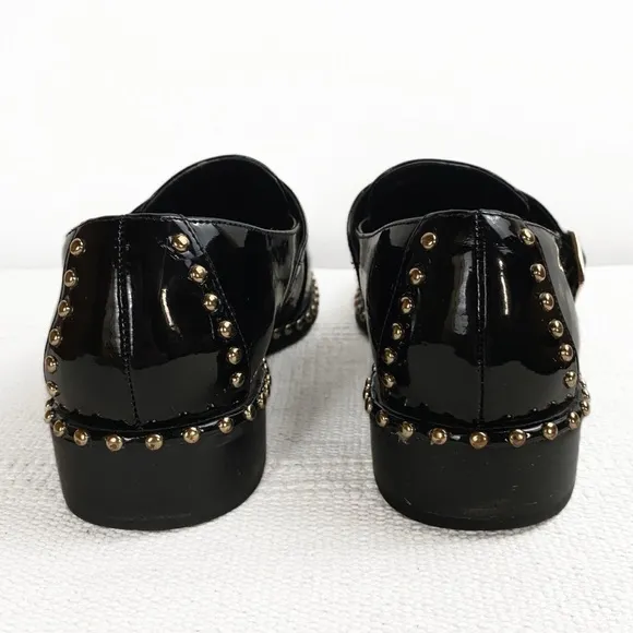 ADRIANNA PAPELL Pierce Patent Leather Loafers Black   Gold Womens size 8.5