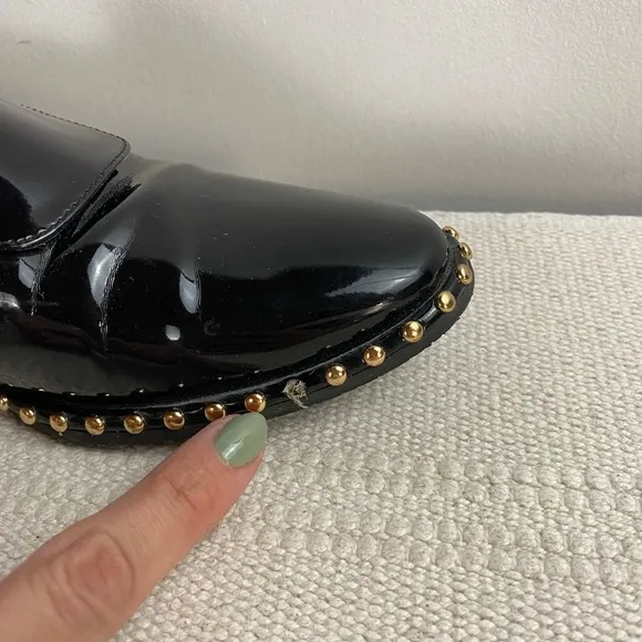 ADRIANNA PAPELL Pierce Patent Leather Loafers Black   Gold Womens size 8.5