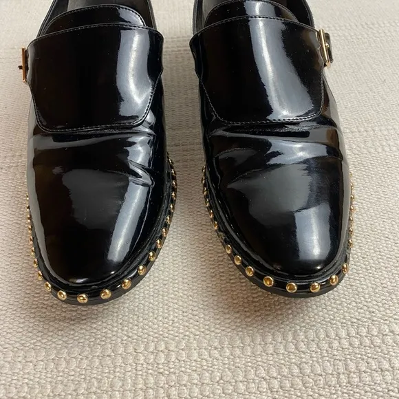 ADRIANNA PAPELL Pierce Patent Leather Loafers Black   Gold Womens size 8.5